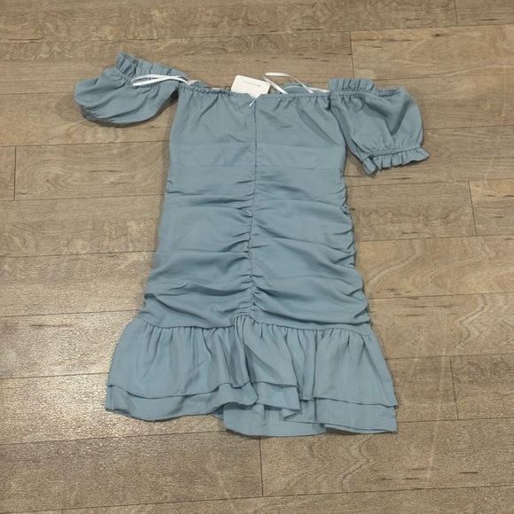NWT Hello Molly Mini Dress Blue Off The Shoulder Ruched Detailing Dress Size 2 - Picture 6 of 6
